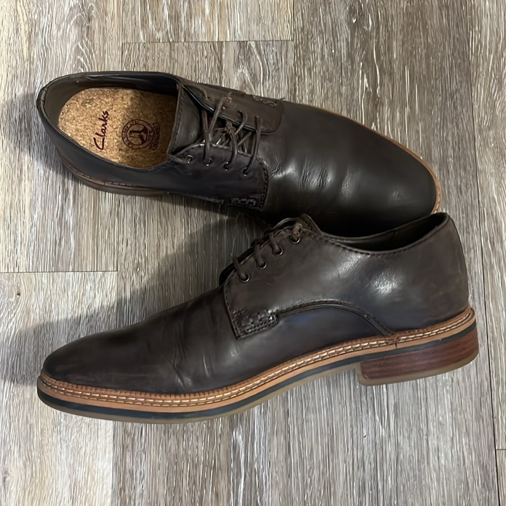 Clark’s leather walk oxfords loafers men’s size 11 cork insoles - Picture 5 of 8